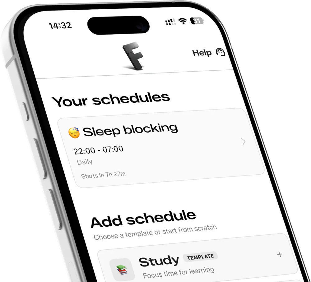 Schedules screen showing a nightly sleep blocking schedule